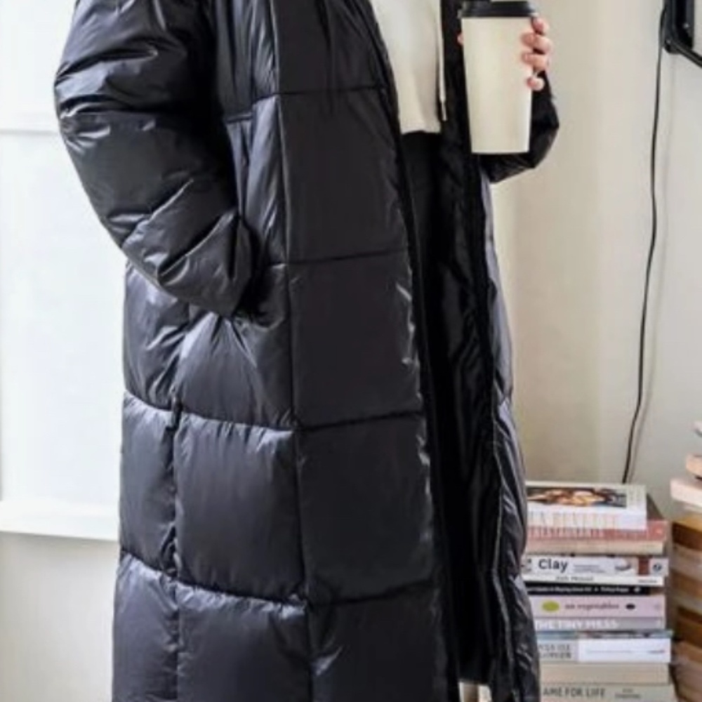 Solid Zip-up Hooded Midi Puffer Coat